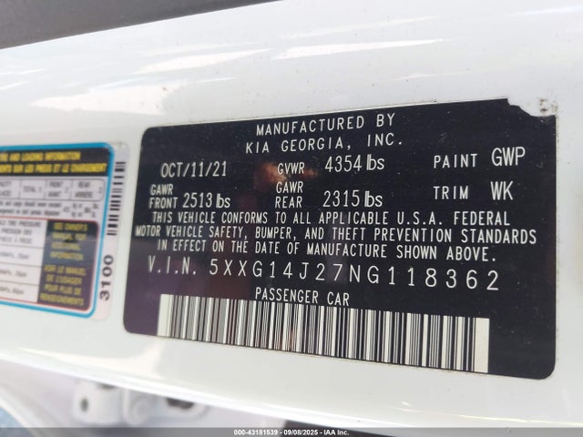 5XXG14J27NG118362 KIA t-gdi gamma ii