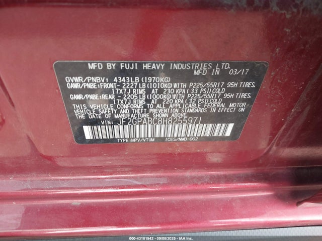 JF2GPABC8H8255971 Subaru naturally aspirated