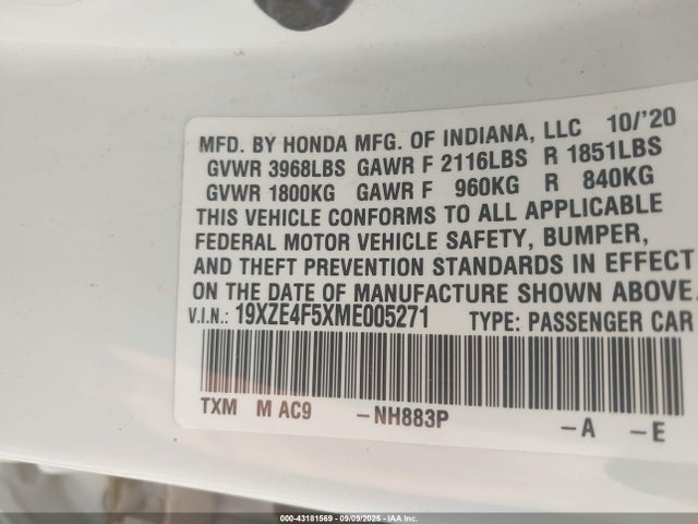 Honda leb6 2021 19XZE4F5XME005271 Image 9
