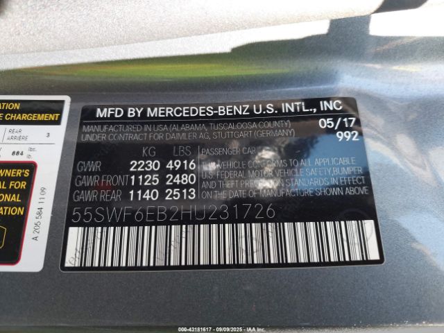 2017 MERCEDES-BENZ AMG C 43 55SWF6EB2HU231726 Photo 8