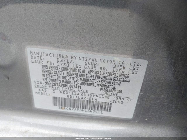 3N1CN7AP8HL867411 Nissan 2017