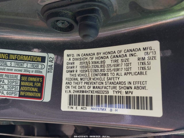2HKRM4H7XEH603259 Honda k24z7