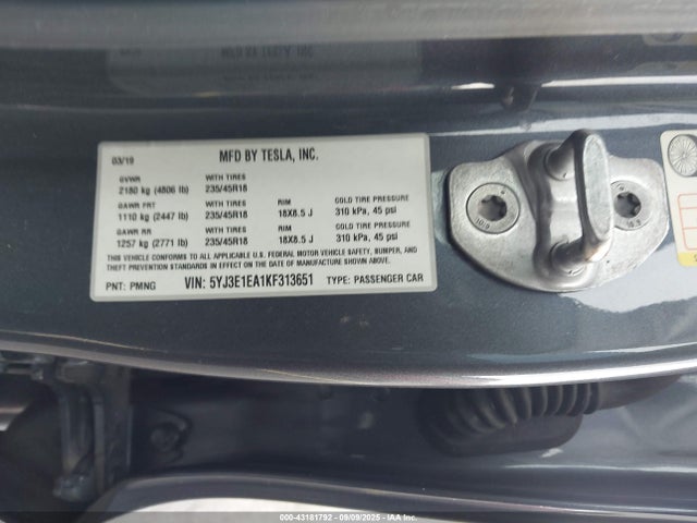 2019 TESLA MODEL 3 5YJ3E1EA1KF313651 Photo 8