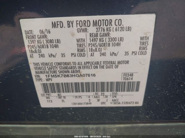 2017 FORD EXPLORER 1FM5K7B83HGA07616 Photo 8