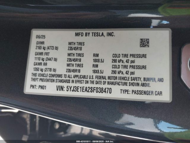 2025 TESLA MODEL 3 5YJ3E1EA2SF038470 Photo 8