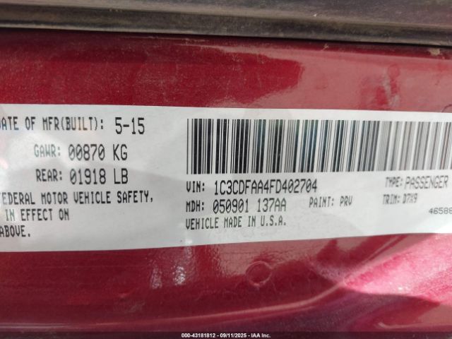 2015 DODGE DART 1C3CDFAA4FD402704 Photo 8