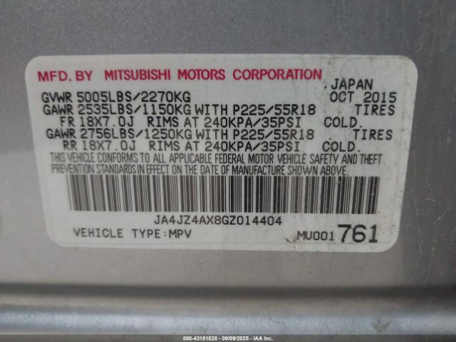 2016 MITSUBISHI OUTLANDER JA4JZ4AX8GZ014404 Photo 8