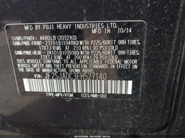 Subaru 2.5na u5 2015 JF2SJADC3FH527140 Image 9
