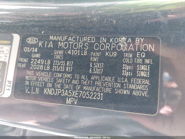 KIA dohc gdi nu 2014 KNDJP3A5XE7052231 Image 9