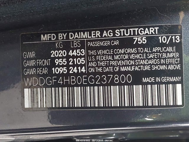 WDDGF4HB0EG237800 Mercedes-Benz C-Class