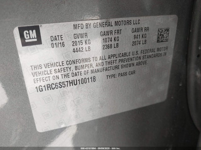 1G1RC6S57HU100118 Chevrolet l3a - di: direct injectio, vvt: variable valve timing, hybrid, gen 1