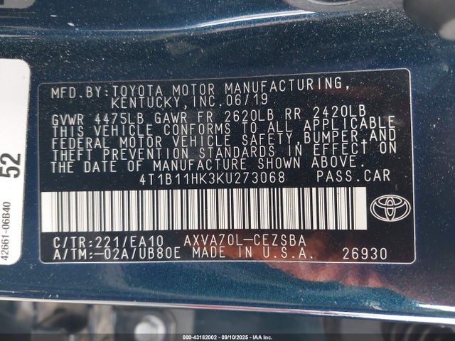 4T1B11HK3KU273068 Toyota a25a-fks