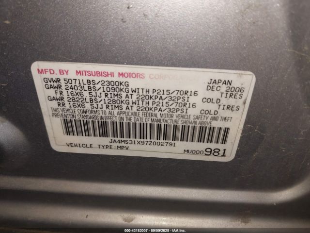 2007 MITSUBISHI OUTLANDER JA4MS31X97Z002791 Photo 8