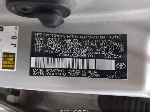 JTDKN3DU5F0482000 Toyota 2zr-fxe+3jm