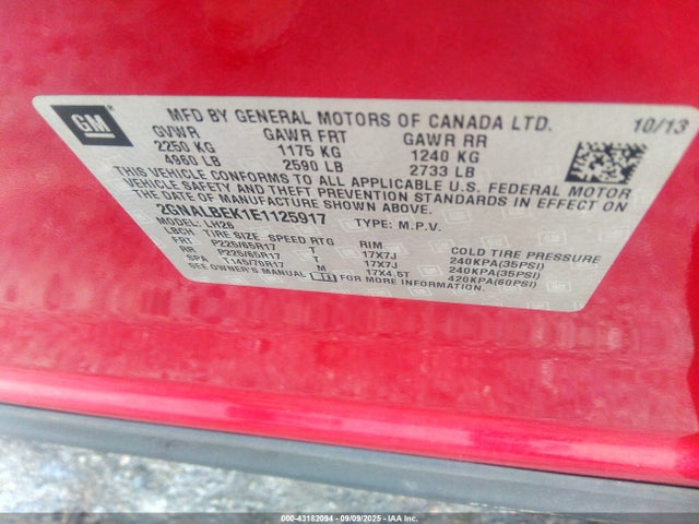 2GNALBEK1E1125917 Chevrolet lea - flex fuel (gas/alc), aluminum, high output