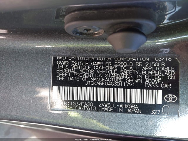 JTDKARFU4G3011791 Toyota 2zr-fxe,1nm
