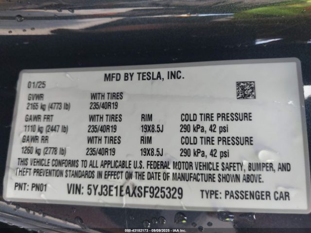 2025 TESLA MODEL 3 5YJ3E1EAXSF925329 Photo 8