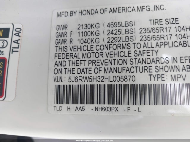 5J6RW5H32HL005870 Honda k24w9/k24v9