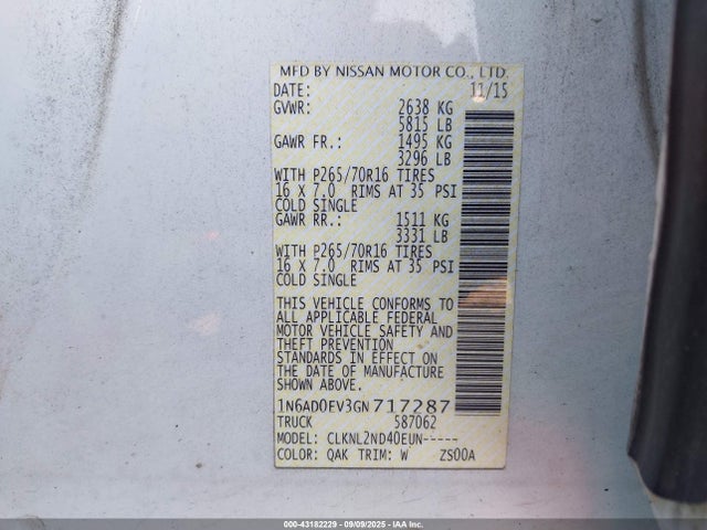 1N6AD0EV3GN717287 Nissan Frontier