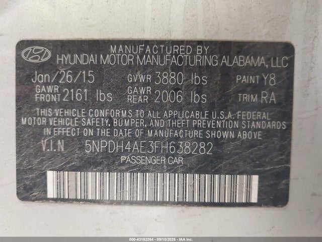 Hyundai dohc mpi nu 2015 5NPDH4AE3FH638282 Image 9