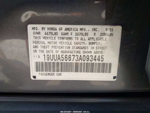 2003 ACURA TL 19UUA56673A093445 Photo 8