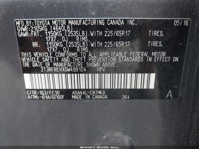 Toyota RAV4 2016 2T3RFREVXGW499104 Image 22