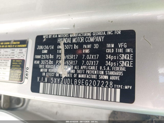 5XYZUDLB9EG207228 Hyundai gdi theta