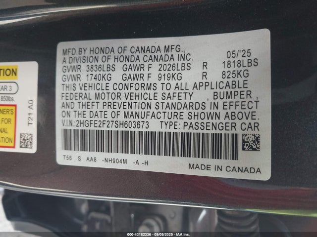 Honda k20c9 2025 2HGFE2F27SH603673 Image 9