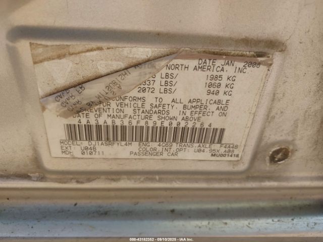 2009 MITSUBISHI GALANT 4A3AB36F89E002264 Photo 8