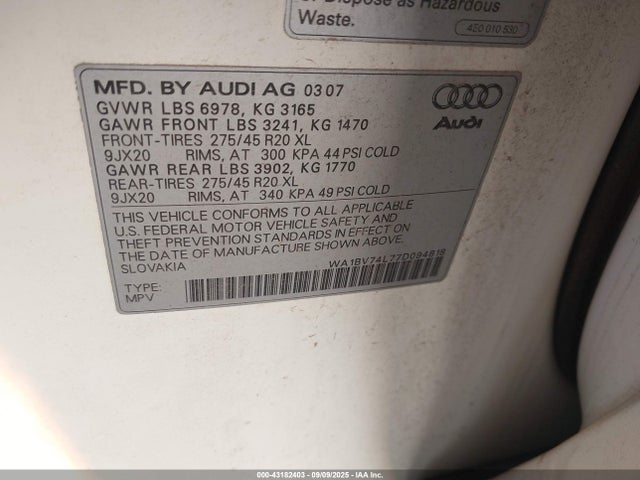 2007 AUDI Q7 WA1BV74L77D094818 Photo 8