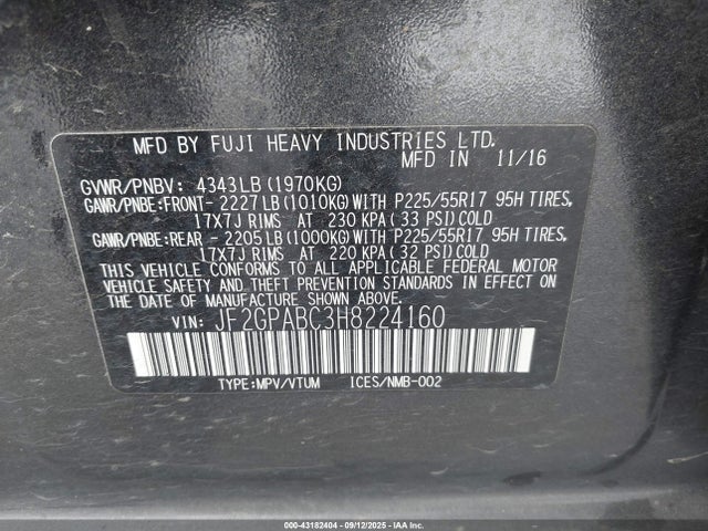 Subaru naturally aspirated 2017 JF2GPABC3H8224160 Image 9