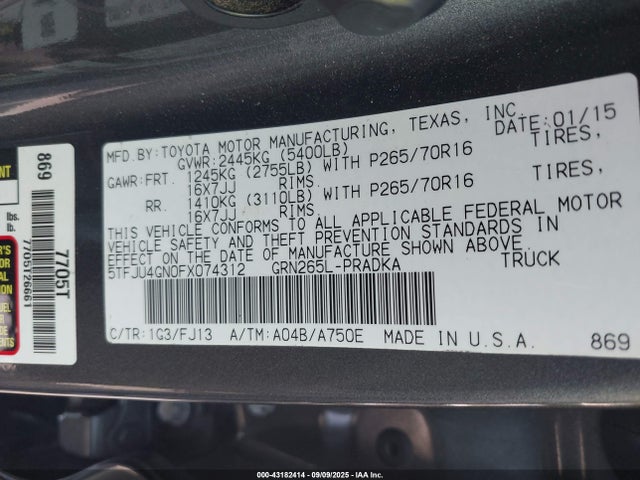 5TFJU4GN0FX074312 Toyota 1gr-fe