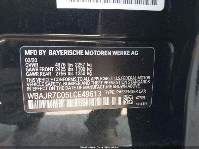 2020 BMW 530I WBAJR7C05LCE49613 Photo 8