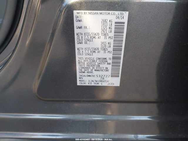 Infiniti 2014 2014 5N1AL0MN7EC532722 Image 9