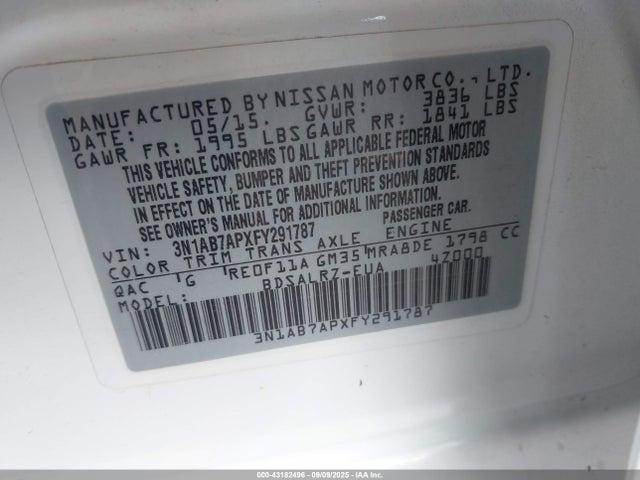 3N1AB7APXFY291787 Nissan 2015