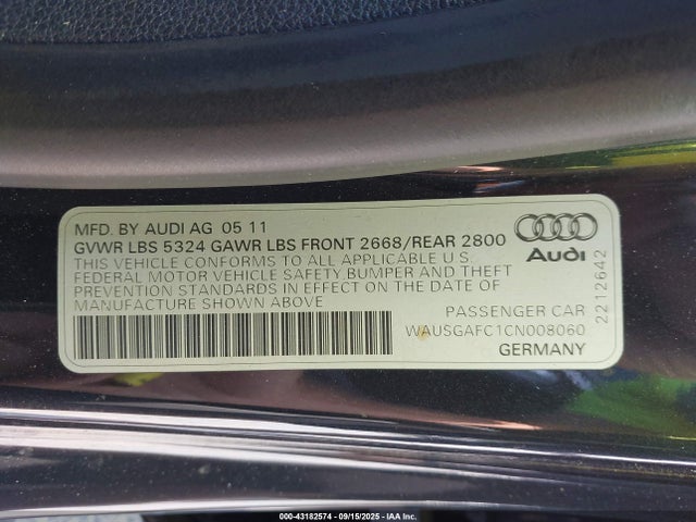 2012 AUDI A7 WAUSGAFC1CN008060 Photo 8