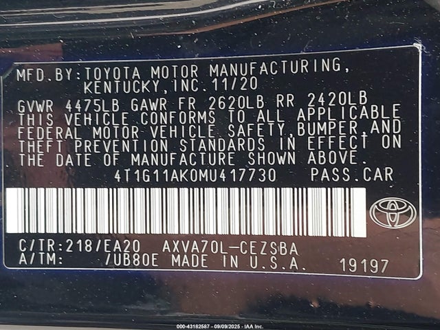 4T1G11AK0MU417730 Toyota a25a-fks