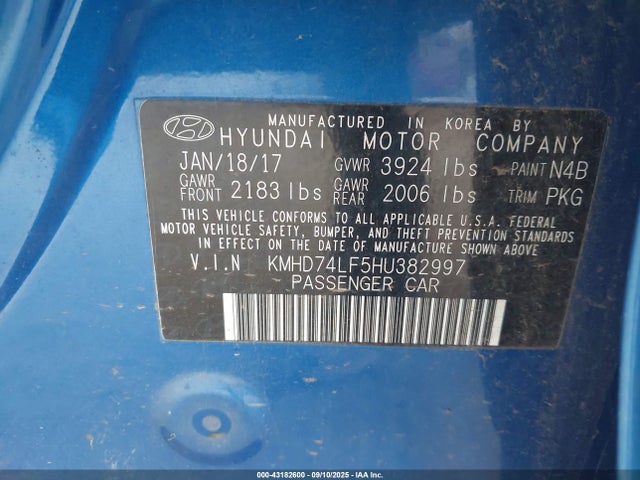Hyundai Elantra 2017 KMHD74LF5HU382997 Image 9