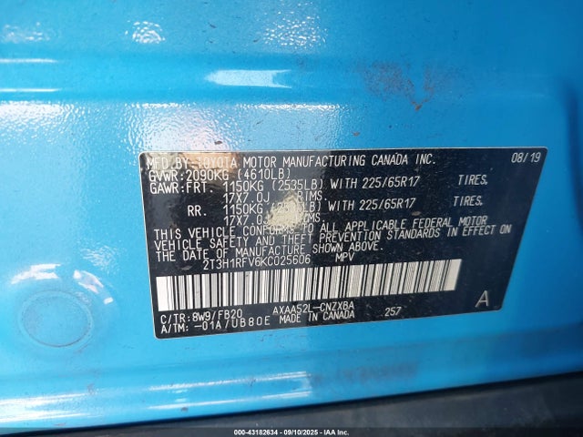 Toyota a25a-fks 2019 2T3H1RFV6KC025606 Image 9