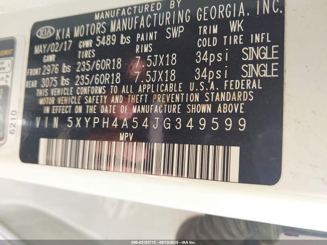 5XYPH4A54JG349599 KIA gdi lambda-ii