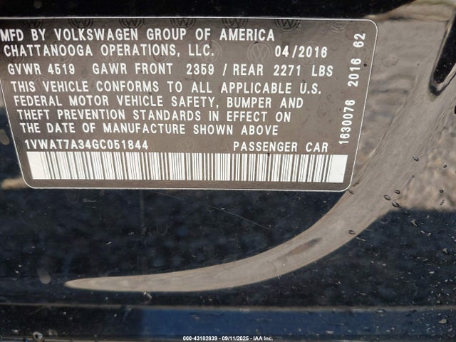 1VWAT7A34GC051844 Volkswagen 1.8t