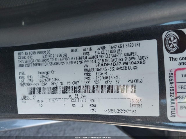 Ford 1.6l ti-vct 2018 3FADP4BJ7JM104385 Image 9