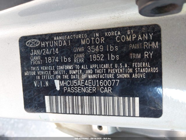 KMHCU5AE4EU160077 Hyundai dohc gdi gamma