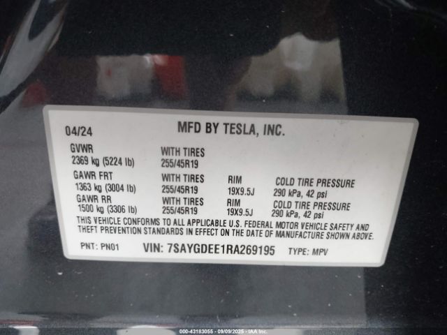 2024 TESLA MODEL Y 7SAYGDEE1RA269195 Photo 8