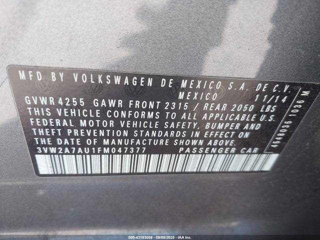 Volkswagen 2015 2015 3VW2A7AU1FM047377 Image 9
