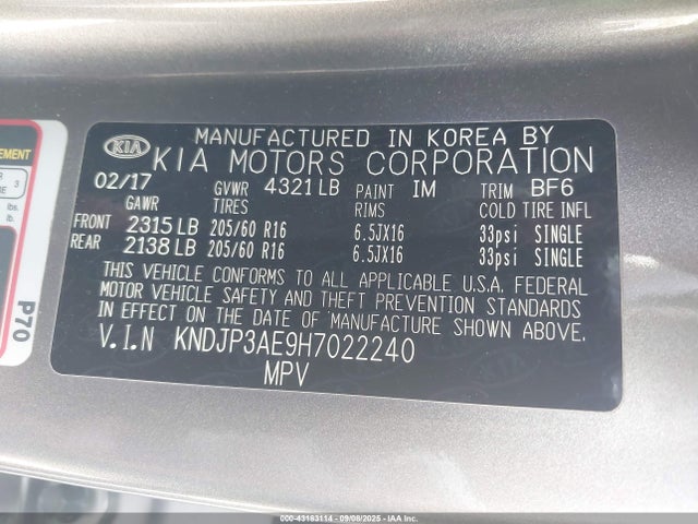 KNDJP3AE9H7022240 KIA motor (3-phase ac)