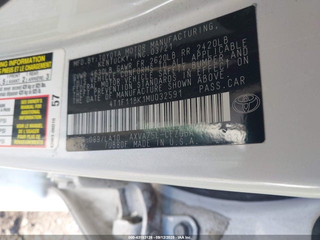 4T1F11BK1MU032591 Toyota a25a-fks