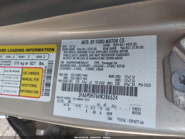 Продажа на аукционе авто 2017 Ford Fusion Se, vin: 3FA6P0H76HR286624, номер лота: 43183128