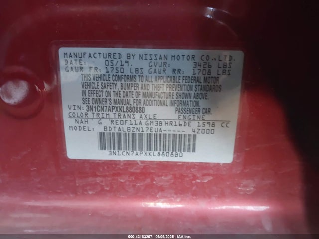3N1CN7APXKL880880 Nissan Versa