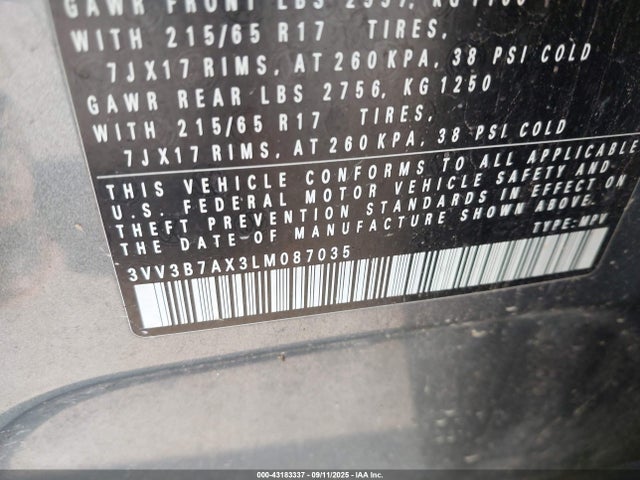 3VV3B7AX3LM087035 Volkswagen 2020